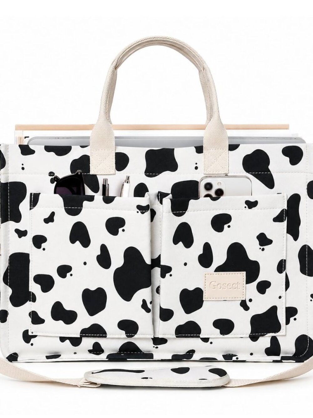 Women’s Canvas Multi-Pocket Tote Bag, Convertible Laptop Work Crossbody Shoulder